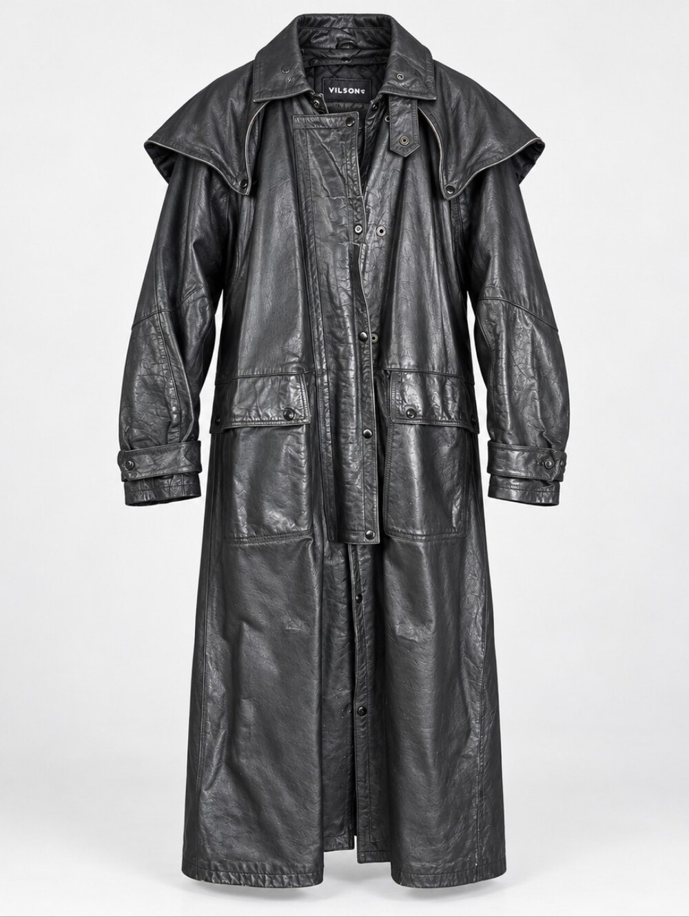 Vintage Wilsons Leather Riding Duster XL Black Thinsulate Cape Western Moto Coat